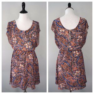 OUTBACK RED Orange Blue White Floral Flutter Sleeveless Elastic Dress Size Small